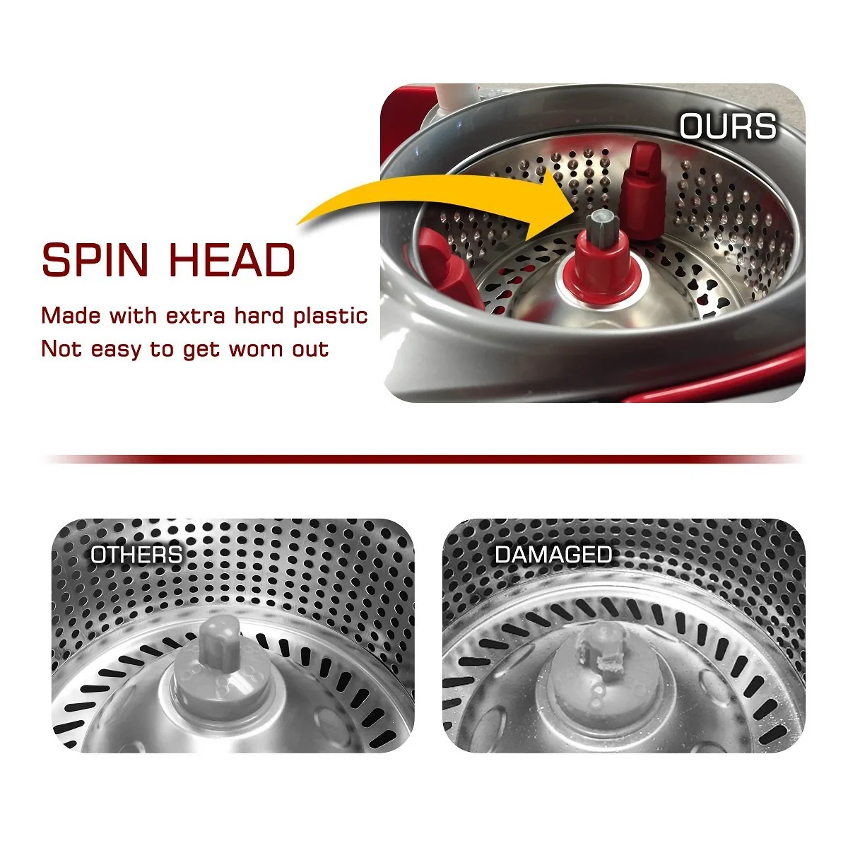 Panda Premium Effortless Wring Spin Mop and Bucket Set (2 Mop Rods + 4 Mop Heads) detail image 6