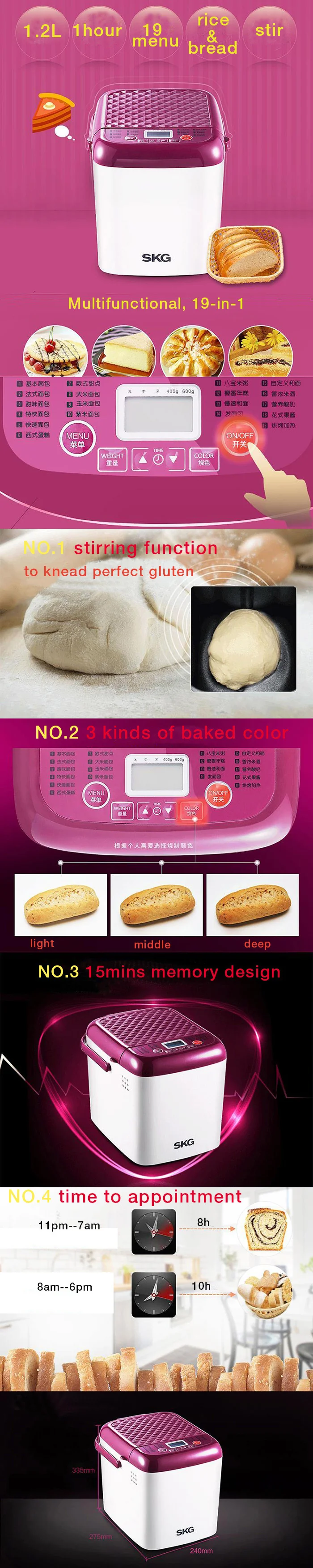 SKG 3931 Automatic Mini Bread Maker, 1 LB - Purple / White detail image 1