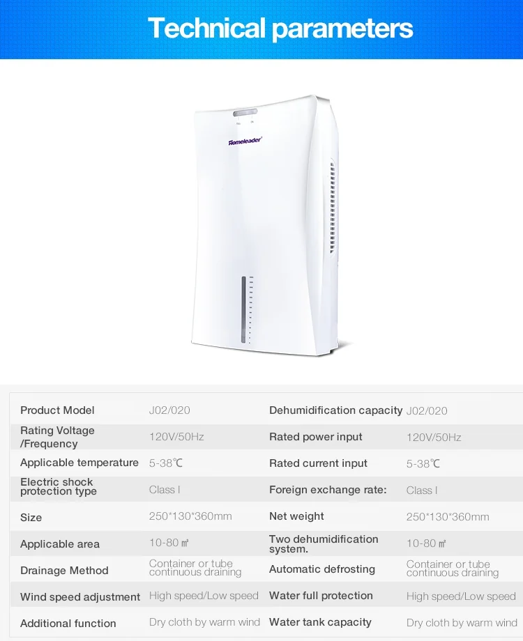 Homeleader 75W Small Dehumidifer, 50Oz Electric compact Dehumidifer with LED light, White, J02-020 detail image 7