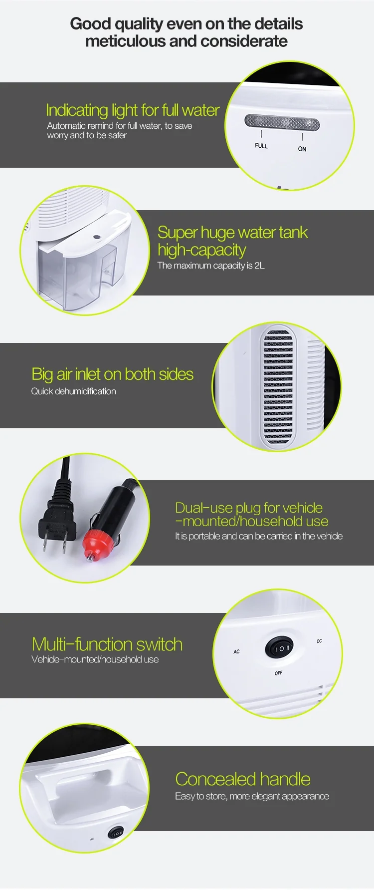 Homeleader 75W Small Dehumidifer, 50Oz Electric compact Dehumidifer with LED light, White, J02-020 detail image 8