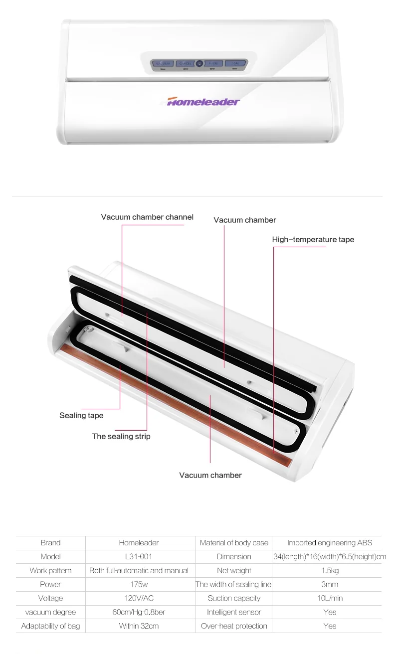 Homeleader L31-001 Vacuum Sealing System, Vacuum Sealer Machine, White detail image 8