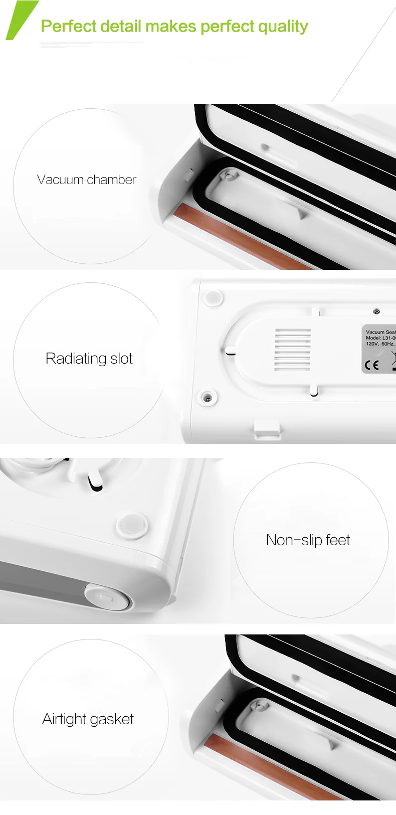 Homeleader L31-001 Vacuum Sealing System, Vacuum Sealer Machine, White detail image 9