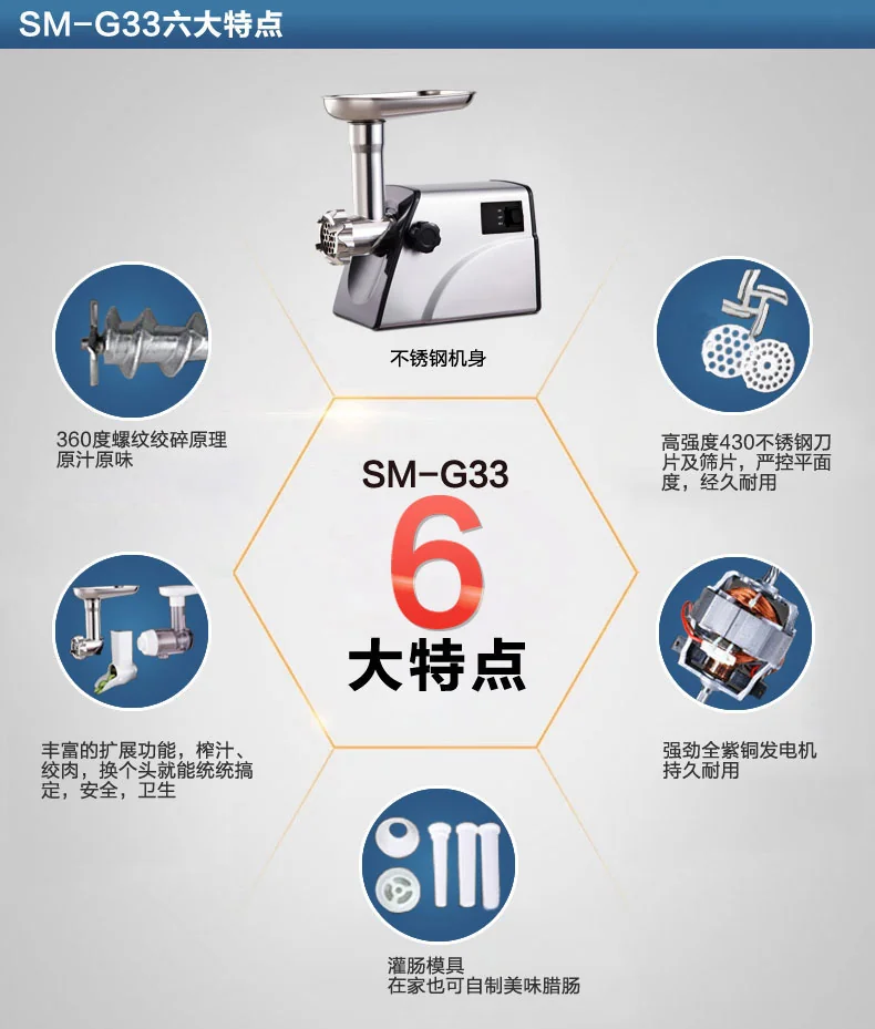 Sunmile家用不锈钢多功能绞肉机SM-G33 不锈钢刀片 快速绞肉 一机多用 详情图 9