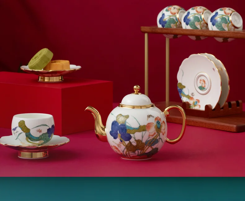 [China Direct Shipping, 5-7days] Auratic Guochen Yongfengyuan Happiness and Harmony 10-head Tea Set detail image 2