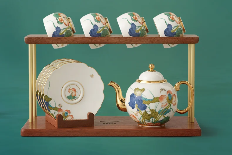 [China Direct Shipping, 5-7days] Auratic Guochen Yongfengyuan Happiness and Harmony 10-head Tea Set detail image 5