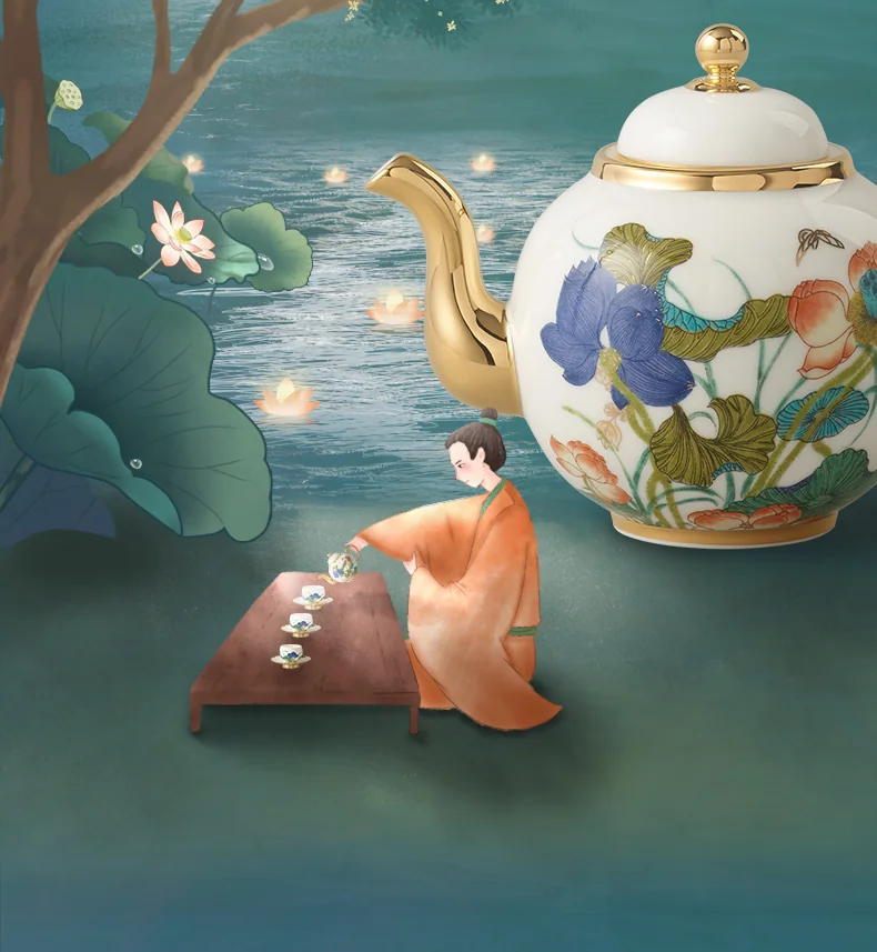 [China Direct Shipping, 5-7days] Auratic Guochen Yongfengyuan Happiness and Harmony 10-head Tea Set detail image 8