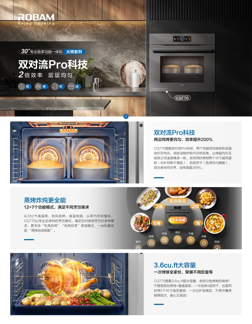 ROBAM CQ770 30-inch Professional Built-in Steam Oven | Dual Convection Pro Technology, Multifunctional, Large Capacity detail image 1