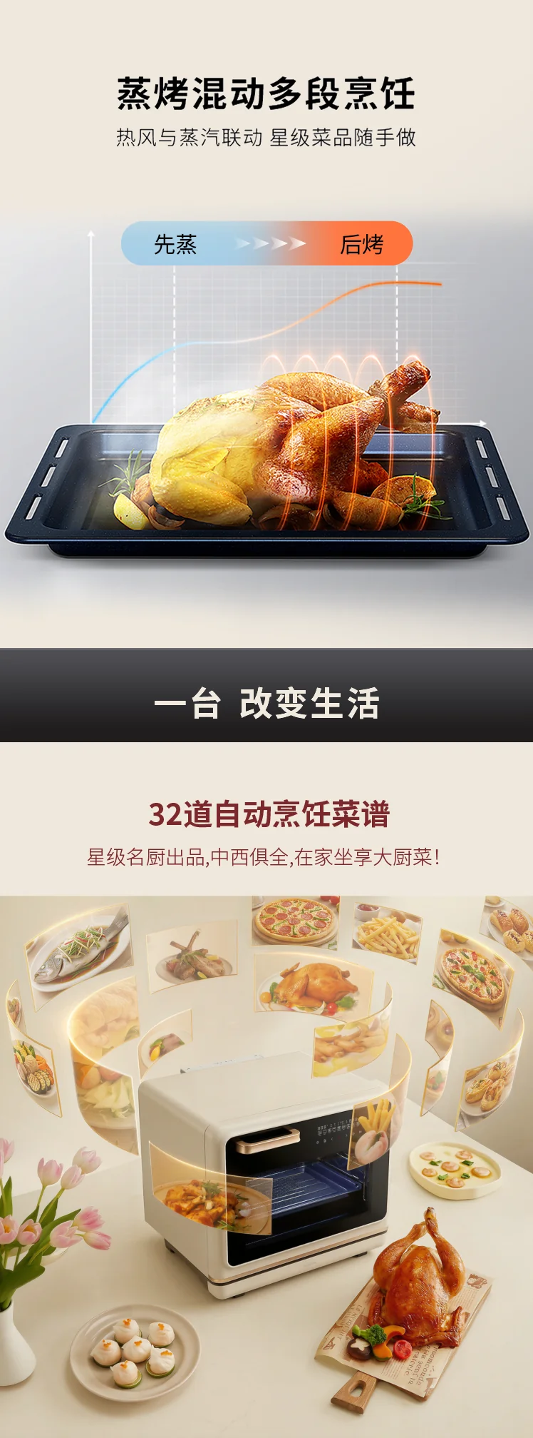 ROBAM Countertop Steam Oven R-BOX PRO KZTS, independent temperature control for upper and lower heating elements, available in two colors, 35L capacity detail image 7
