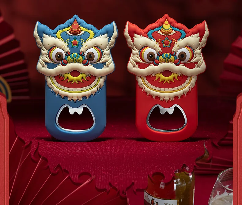 【中国直邮，时效10-15天】欢喜小将 吉祥醒狮开瓶器(套装) 国潮创意启瓶器 萌趣实用磁吸冰箱贴 detail image 3