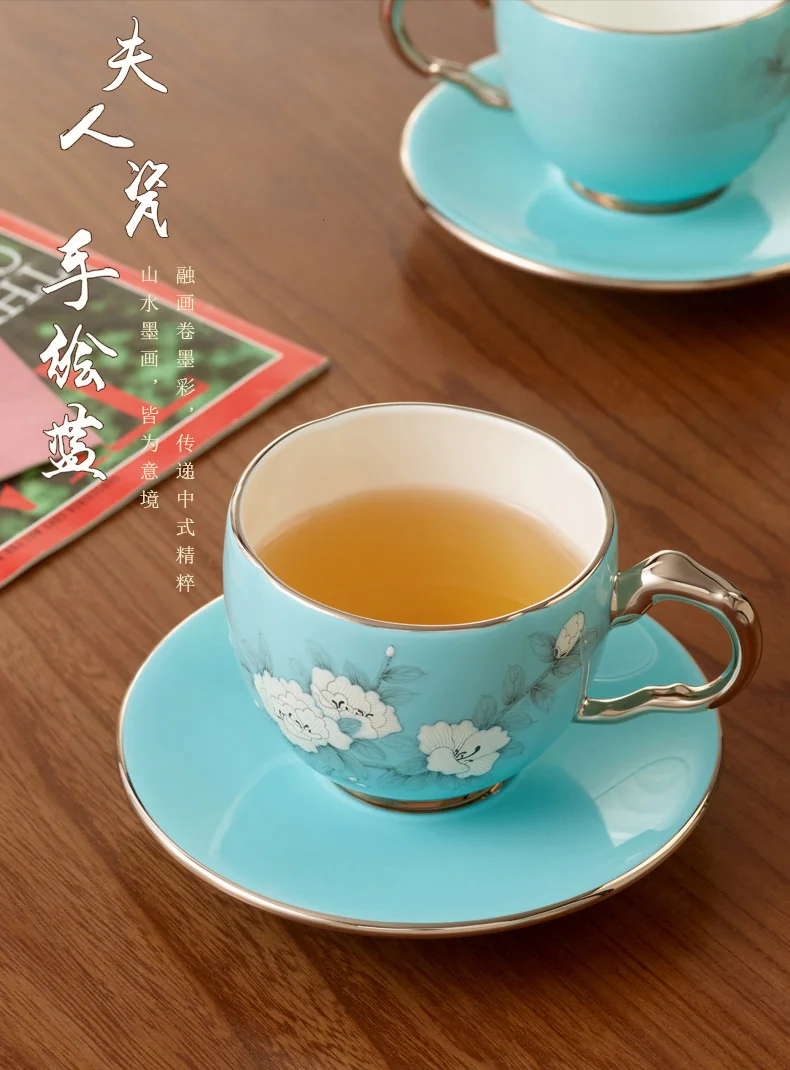 【中国直邮，时效10-15天】Auratic 国瓷永丰源夫人瓷-手绘蓝2头茶咖杯碟(150ml) detail image 1