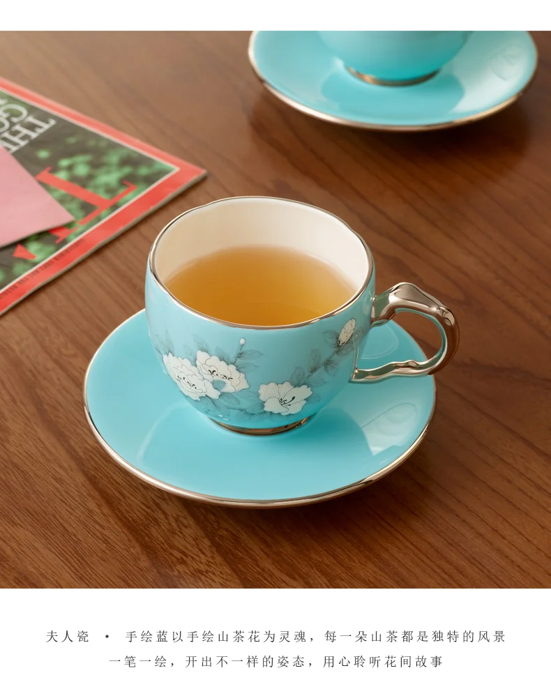 【中国直邮，时效10-15天】Auratic 国瓷永丰源夫人瓷-手绘蓝2头茶咖杯碟(150ml) detail image 12