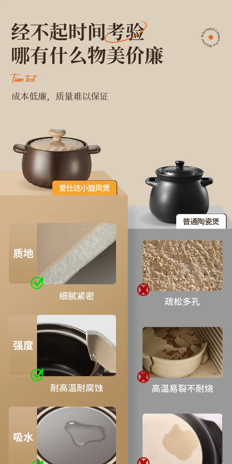 【不再补货】爱仕达砂锅煲煲汤家用耐高温陶瓷煲沙锅煲仔饭炖锅汤锅旋风煲燃气灶专用 6L 详情图 4