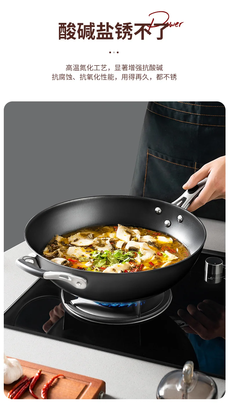 ASD, cast iron can not rust, uncoated wok, wear-resistant and scratch-resistant, universal for induction cooker with coal and gas, 32cm detail image 16