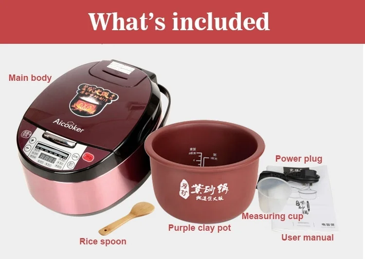 Aicooker Multi-Function Purple Clay Pot Digital Rice Cooker and Slow Cooker F401B,4.0-Liter/10 cups uncooked detail image 19
