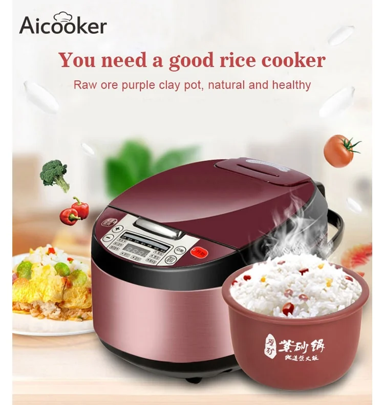 Aicooker Multi-Function Purple Clay Pot Digital Rice Cooker and Slow Cooker F401B,4.0-Liter/10 cups uncooked detail image 1