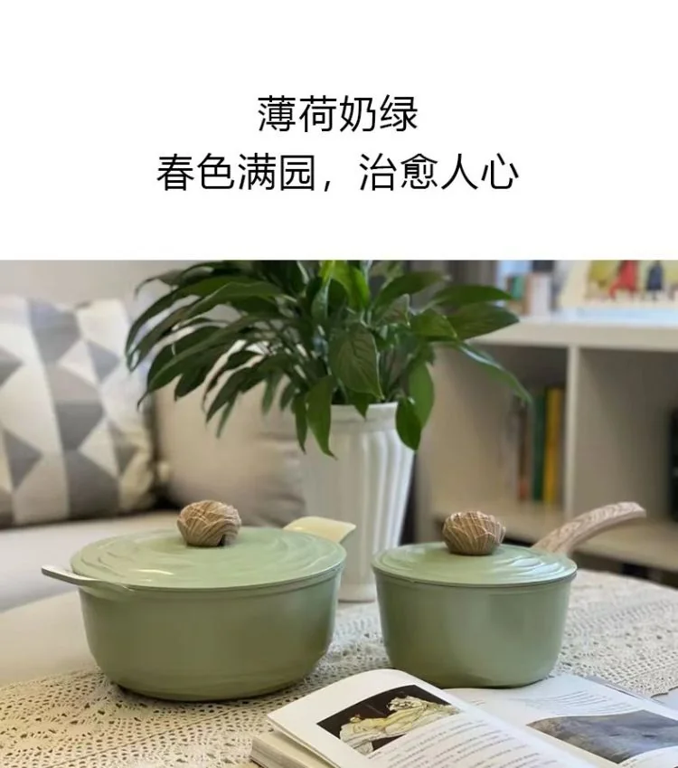 Amercook Forest Flower Series Ceramic Non stick Soup Pot Induction Cooker Gas Stove Universal 24cm Green detail image 2