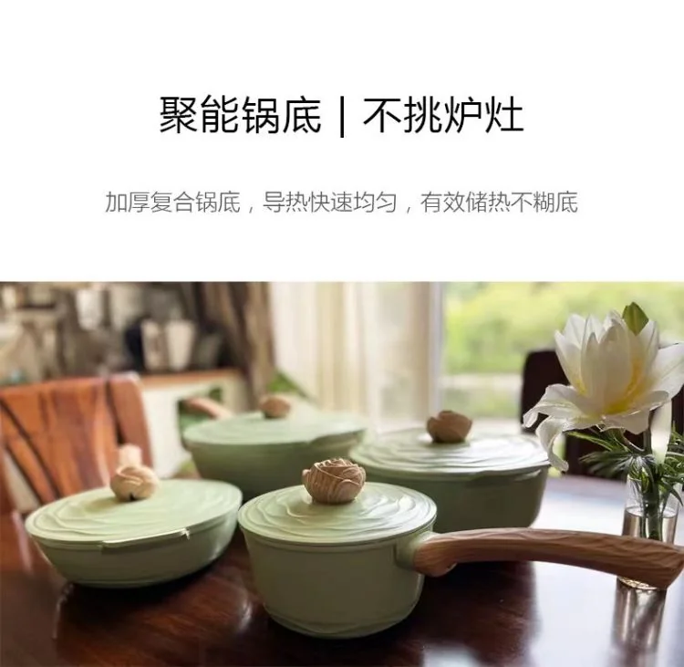 Amercook Forest Flower Series Ceramic Non stick Soup Pot Induction Cooker Gas Stove Universal 24cm Green detail image 9