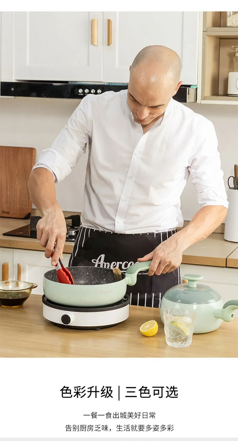 Amercook Sakura Powder Frying Pan Imported Maifan Stone Non-Stick Pan Induction Cooker Gas Stove For 24cm detail image 14