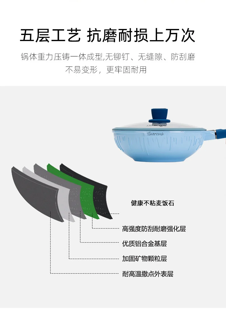 Amercook Princess Kelly granite frying pan Maifan stone non-stick pan induction cooker gas universal 32cm detail image 10