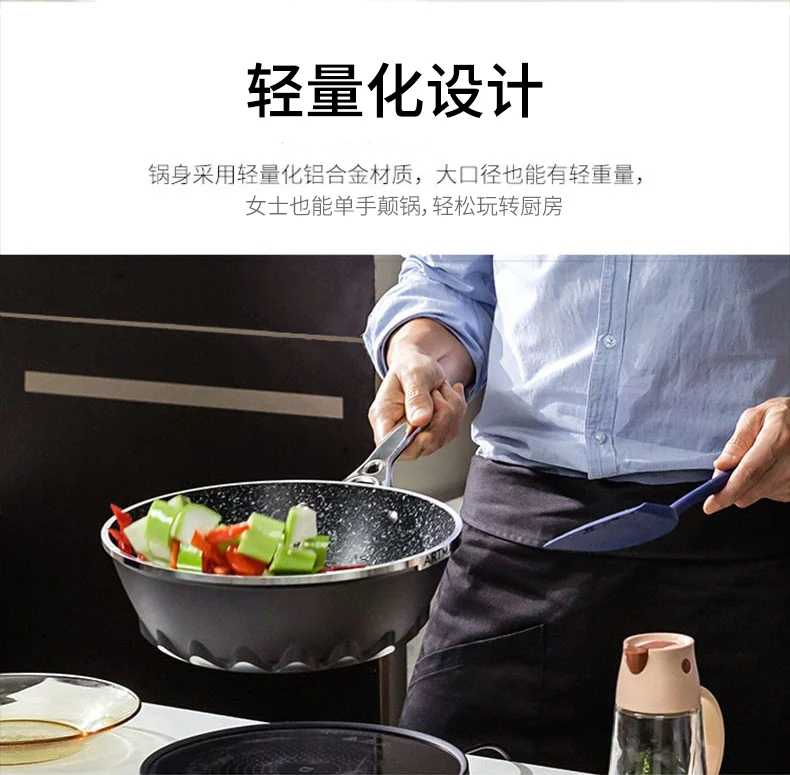 Amercook Flame Series Black Wok Maifan Stone Non-Stick Wok with Lid A28BK Healthy Non-Stick Light Oil and Less Smoke 28cm detail image 12