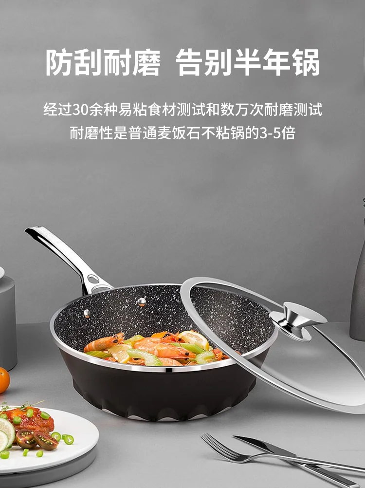 Amercook Flame Series Black Wok Maifan Stone Non-Stick Wok with Lid A28BK Healthy Non-Stick Light Oil and Less Smoke 28cm detail image 7