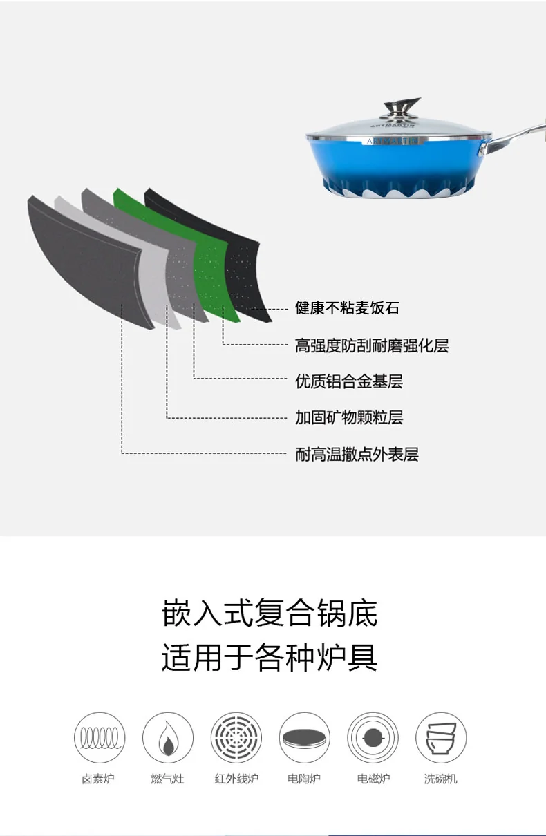 Amercook阿米尔 火焰深煎锅不粘锅麦饭石不粘家用炒菜锅无油烟不粘锅 28cm深煎锅（煎炒两用） detail image 8
