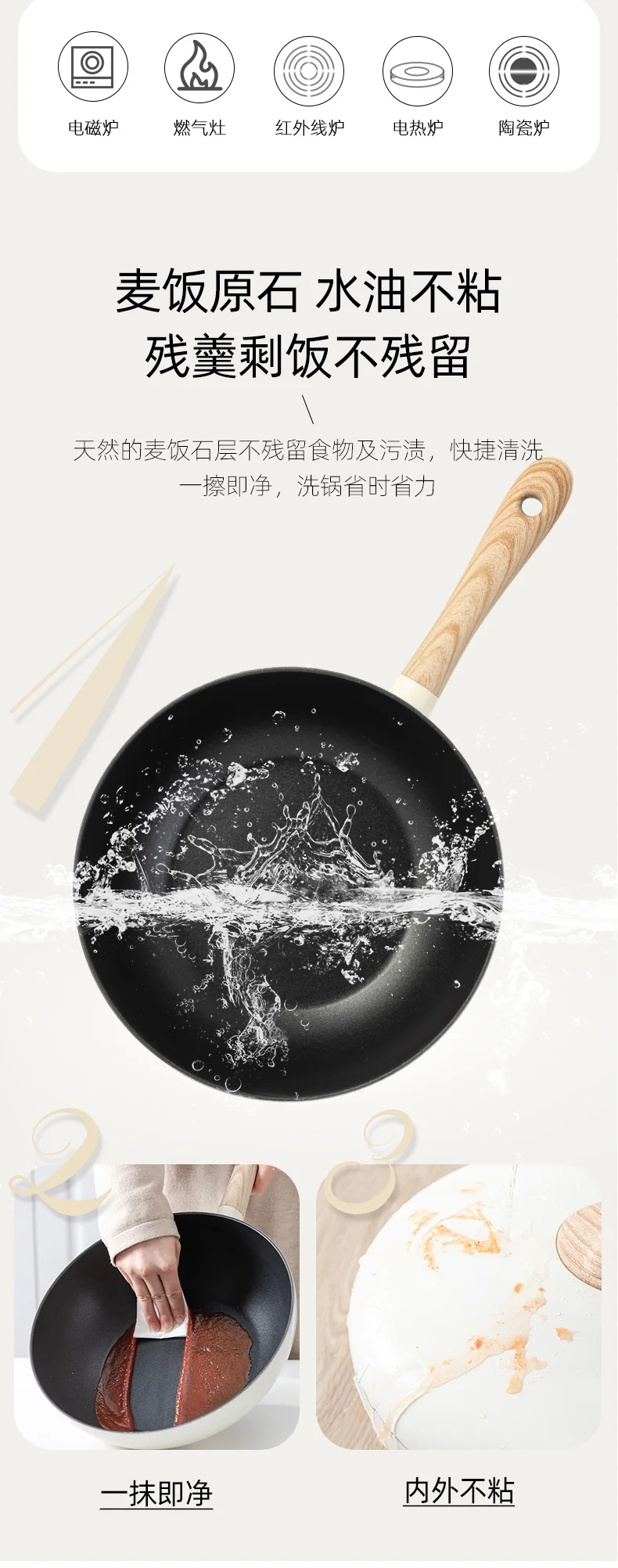Amercook Amir small ball pot Maifan stone frying pan frying pan non-stick pan induction cooker gas universal white 30cm detail image 12