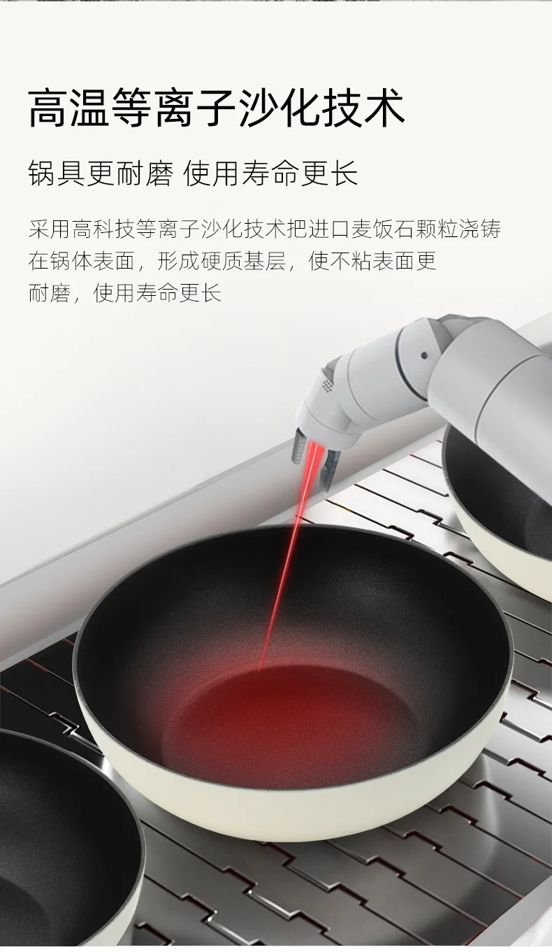 Amercook Amir small ball pot Maifan stone frying pan frying pan non-stick pan induction cooker gas universal white 30cm detail image 6