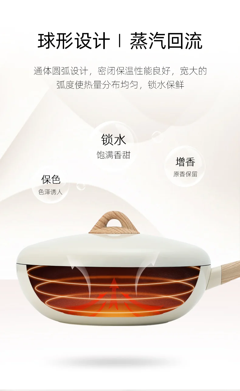 Amercook Amir small ball pot Maifan stone frying pan frying pan non-stick pan induction cooker gas universal white 30cm detail image 8