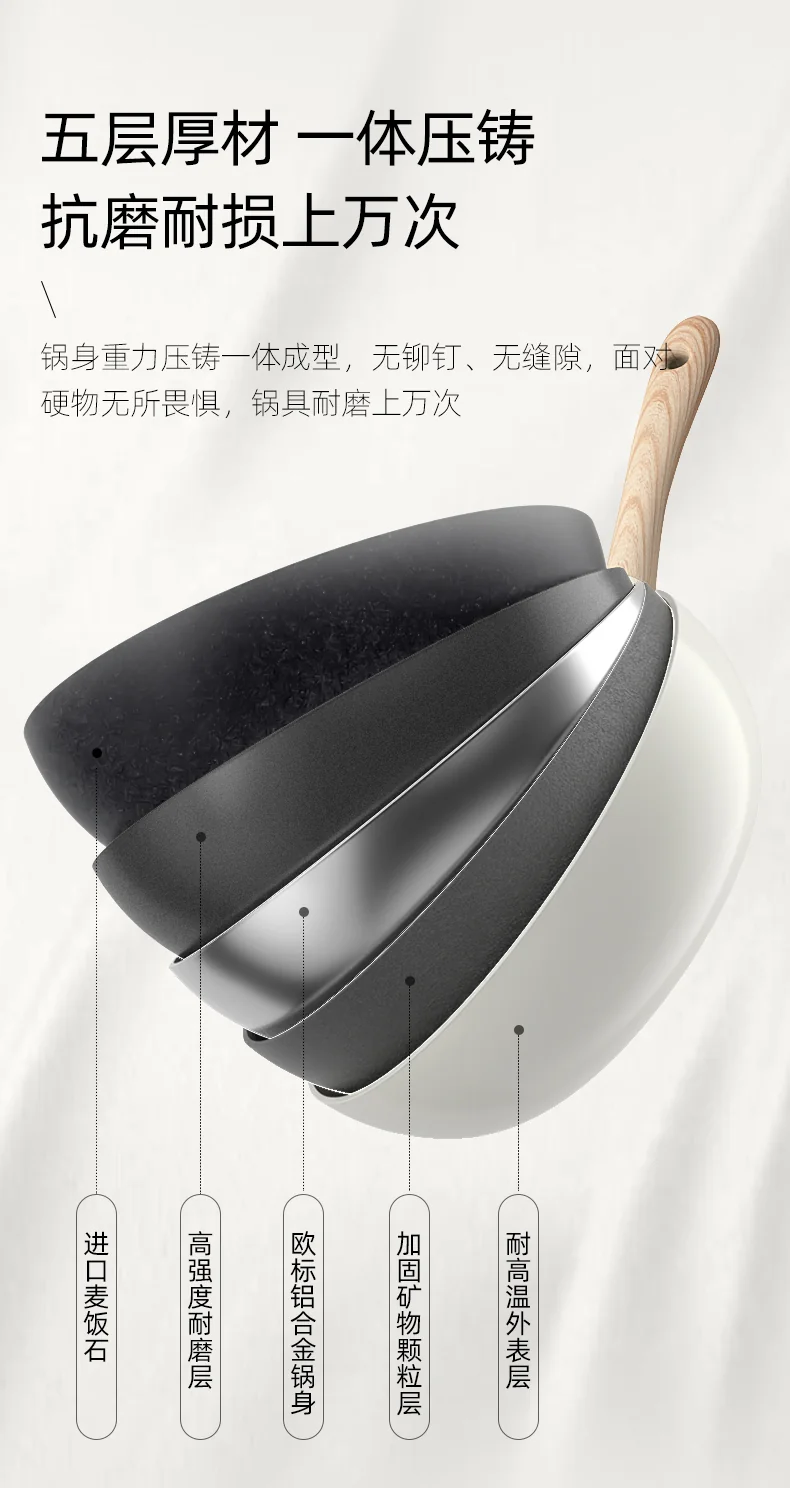 Amercook Amir small ball pot Maifan stone frying pan frying pan non-stick pan induction cooker gas universal white 30cm detail image 9
