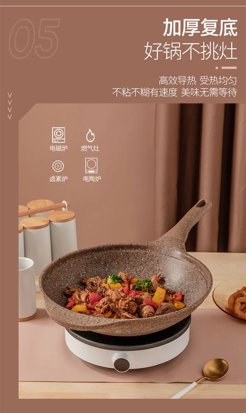 Amercook Alfita granite series non-stick frying pan, imported medical stone non-stick pan, brown, 32cm detail image 12