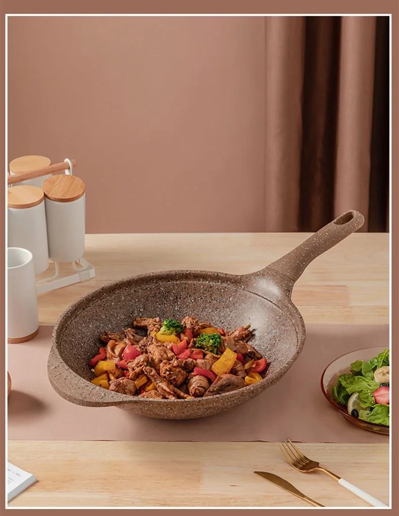 Amercook Alfita granite series non-stick frying pan, imported medical stone non-stick pan, brown, 32cm detail image 14