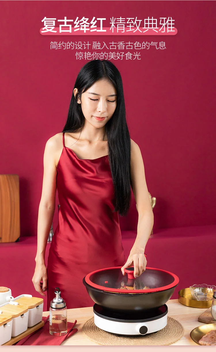 Amercook China Red Wok Non-Stick Wok with Lid A32RD Healthy Non-Stick Light Oil and Less Smoke 32cm detail image 3