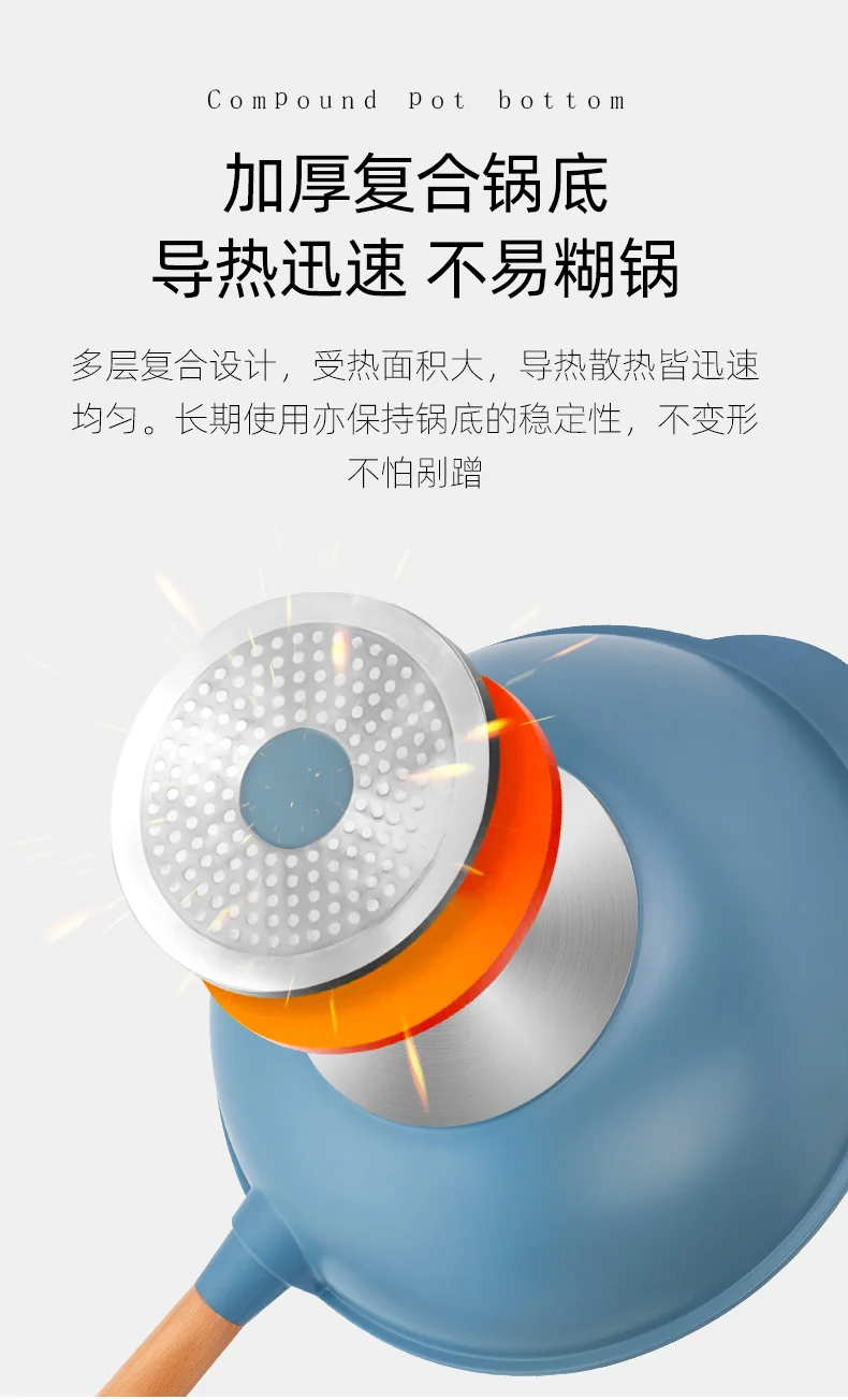 Amercook阿米尔 麦饭石不粘锅 扶桑木库家用无油烟炒锅炒菜锅 32cm 黄色 detail image 10