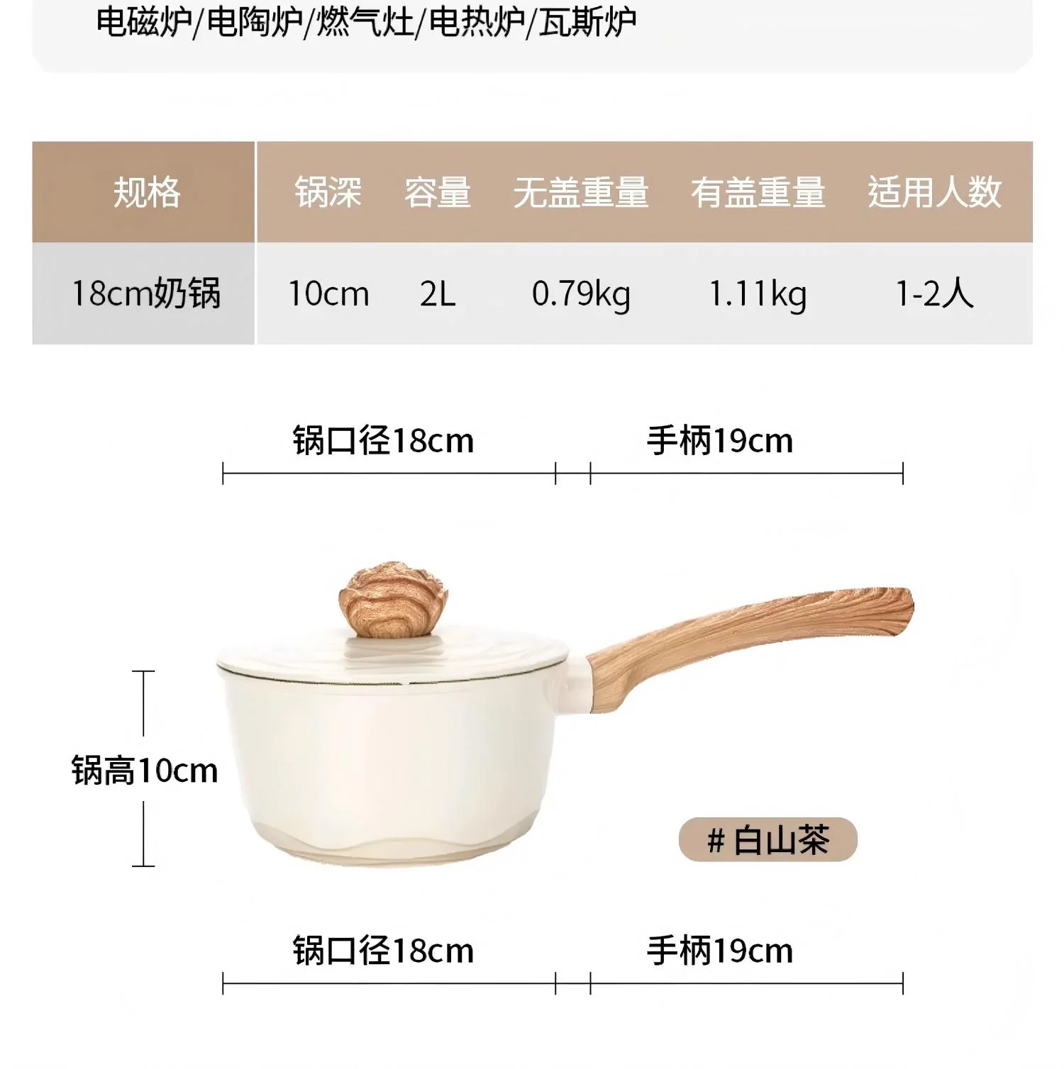 Amercook森林之花陶瓷奶锅0化学涂层不粘锅 婴儿辅食锅泡面煮奶小锅 白山茶色 2L/18cm 详情图 13