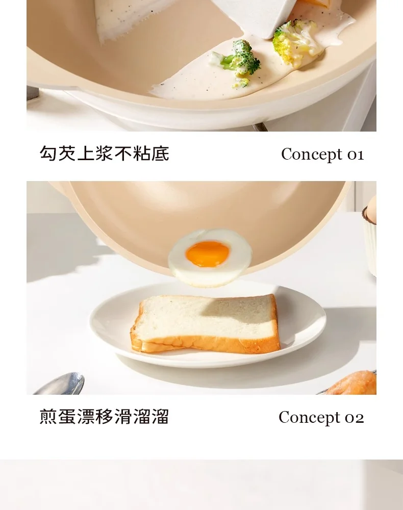 Amercook钛陶瓷0氟不粘锅扶桑木炒锅 不粘家用平底煎炒锅 燃气电磁炉通用 32CM detail image 23