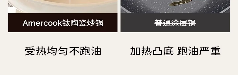 Amercook钛陶瓷0氟不粘锅扶桑木炒锅 不粘家用平底煎炒锅 燃气电磁炉通用 32CM detail image 32