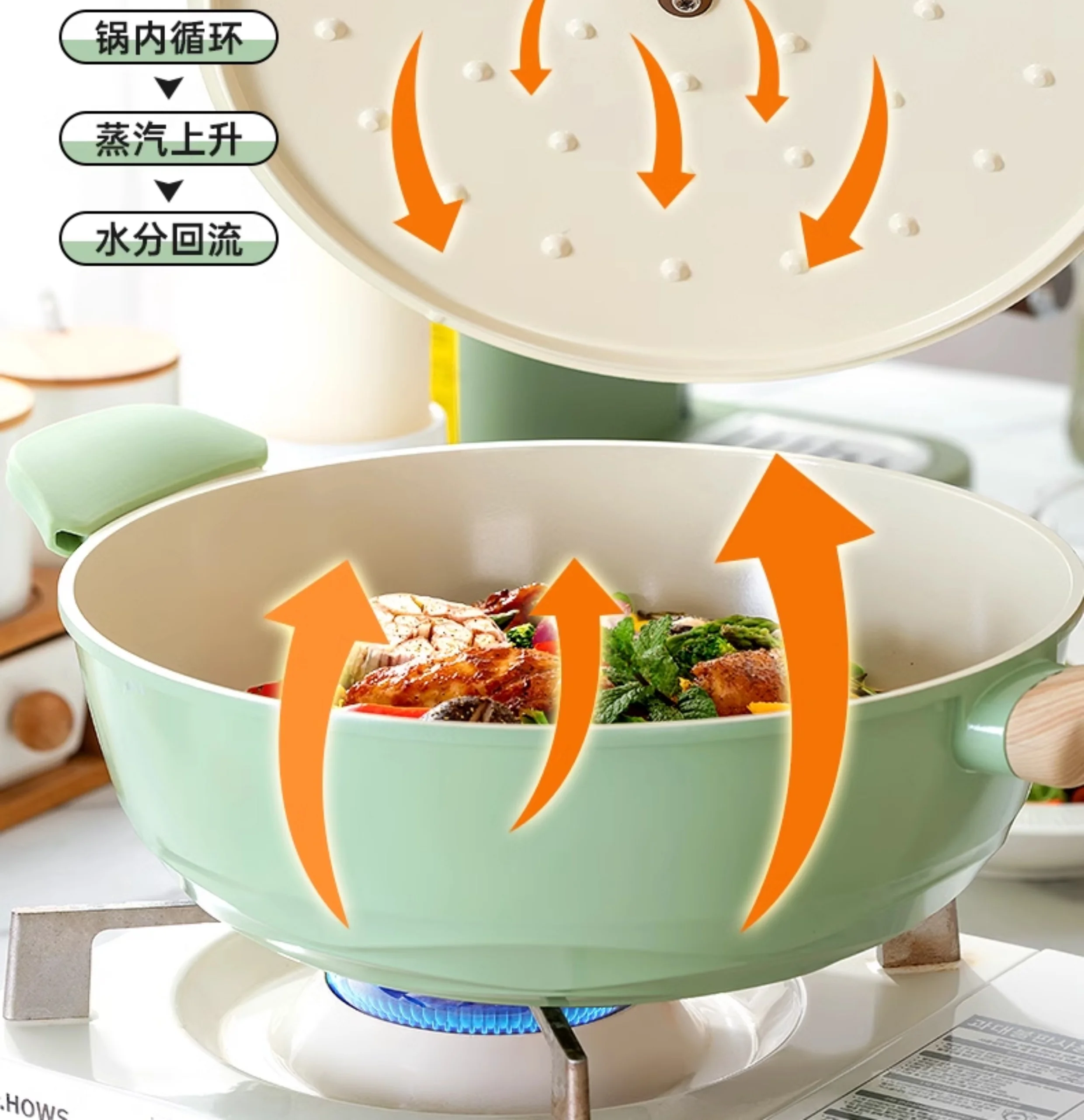 Amercook陶瓷0氟涂层不粘锅家用炒菜锅平底煎炒锅燃气灶电磁炉通用 白山茶 30cm detail image 14
