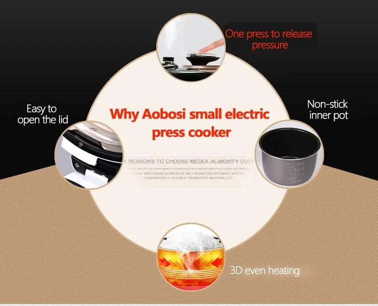 Aobosi YBW30-80Q Programmable Pressure Cooker 3Qt/800W Non-Stick Cooking Pot Digital Cooker