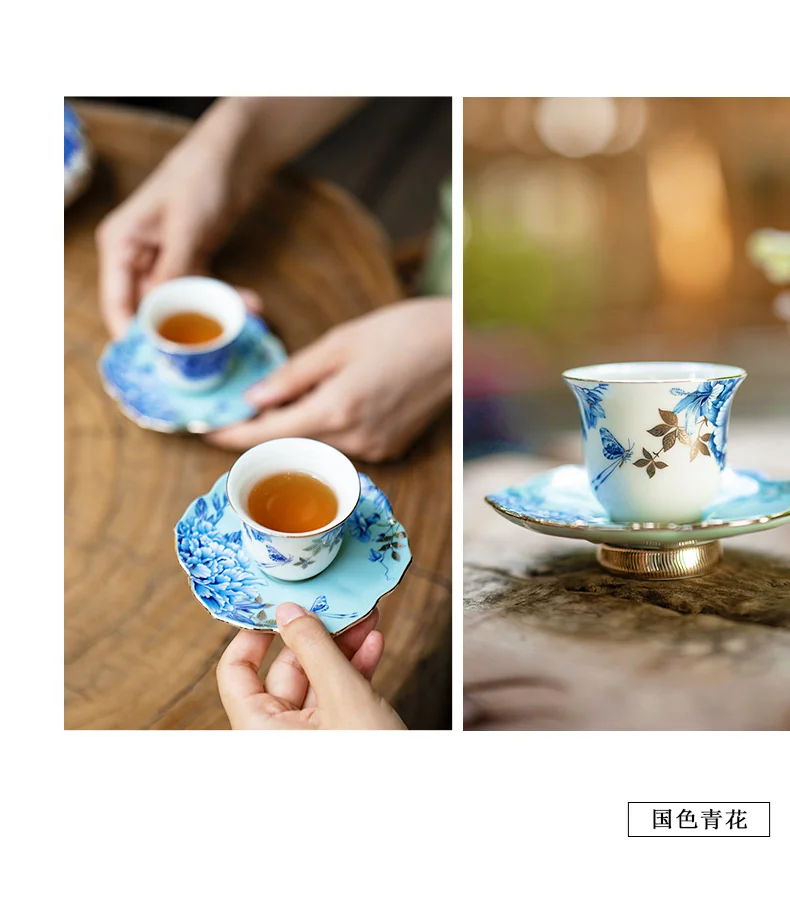 【China direct mail, delivery time 10-15 days】Auratic Platinum Blue and White 6-piece Chinese Tea Set (2-person) - Mid Autumn Festival Gift detail image 4