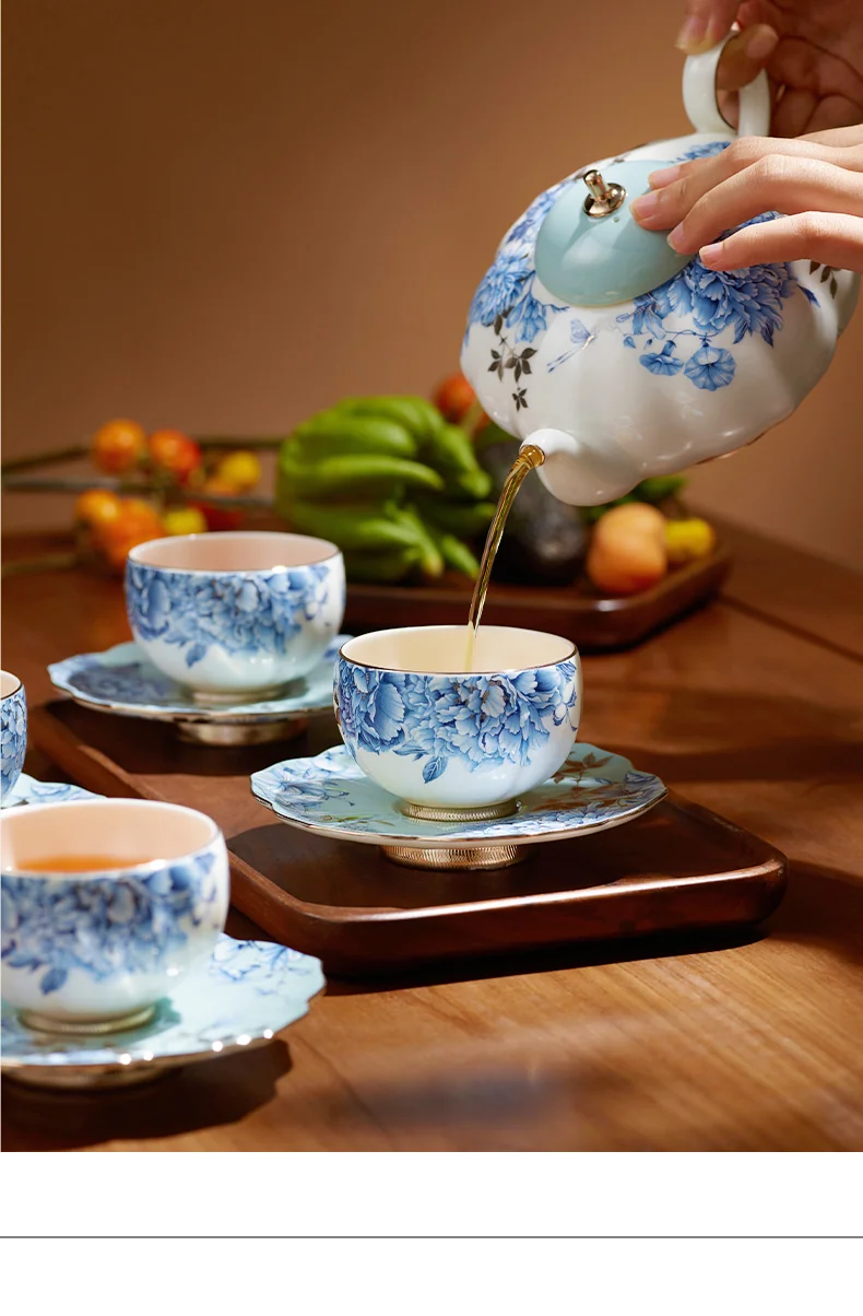 中国直邮，时效10-15天】Auratic 国瓷永丰源铂金青花10头中式茶具（4人