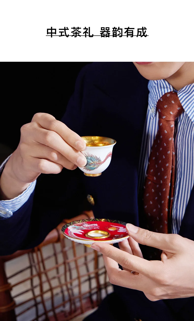 【 China Direct Mail, Time 10-15 Days 】 Auratic Yongfengyuan Dayun Longhui 2 Head Tea Cup Plate (60ml - Chinese Red) detail image 5