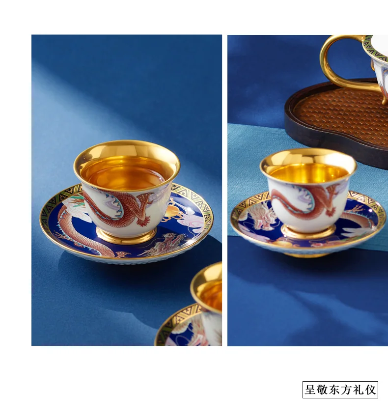 【China Direct Mail, Time 10-15 Days】 Auratic Dayun Longhui 2 Head Tea Cup Plate (60ml Blue) detail image 6