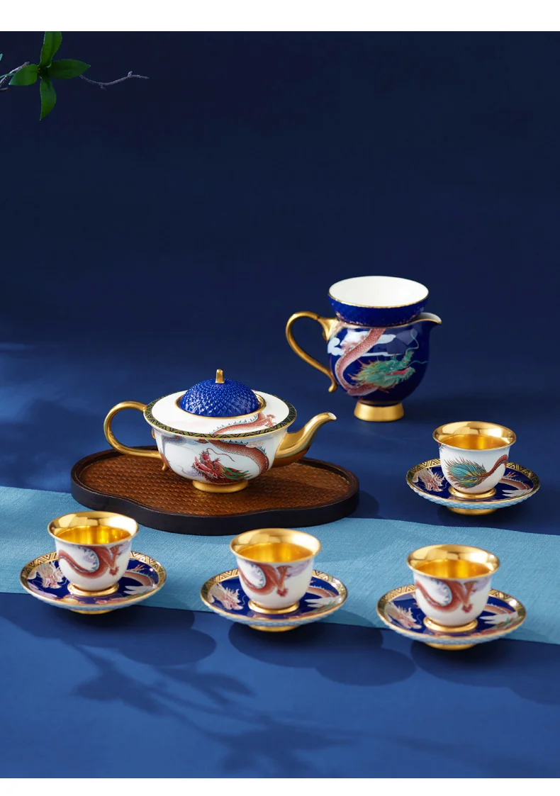 【China Direct Mail, Time 10-15 Days】 Auratic Dayun Longhui 2 Head Tea Cup Plate (60ml Blue) detail image 8