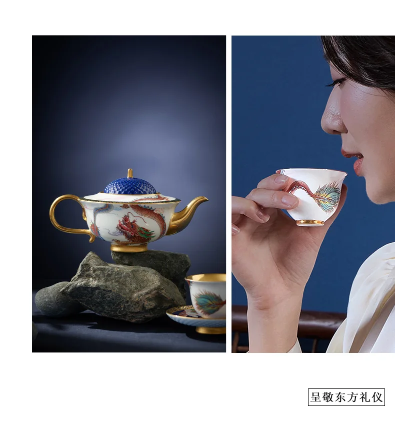 【China Direct Mail, Time 10-15 Days】 Auratic Dayun Longhui 9-Head Tea Set (4-person - Blue Teapot Style) detail image 6