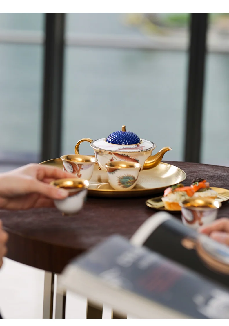 【China Direct Mail, Time 10-15 Days】 Auratic Dayun Longhui 9-Head Tea Set (4-person - Blue Teapot Style) detail image 8