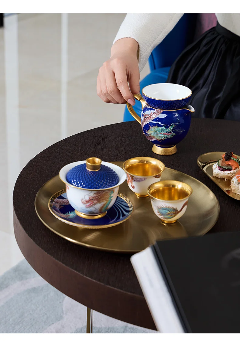 【中国直邮，时效10-15天】Auratic 国瓷永丰源大运龙回9头茶具（4人位-碧蓝盖碗款） detail image 8