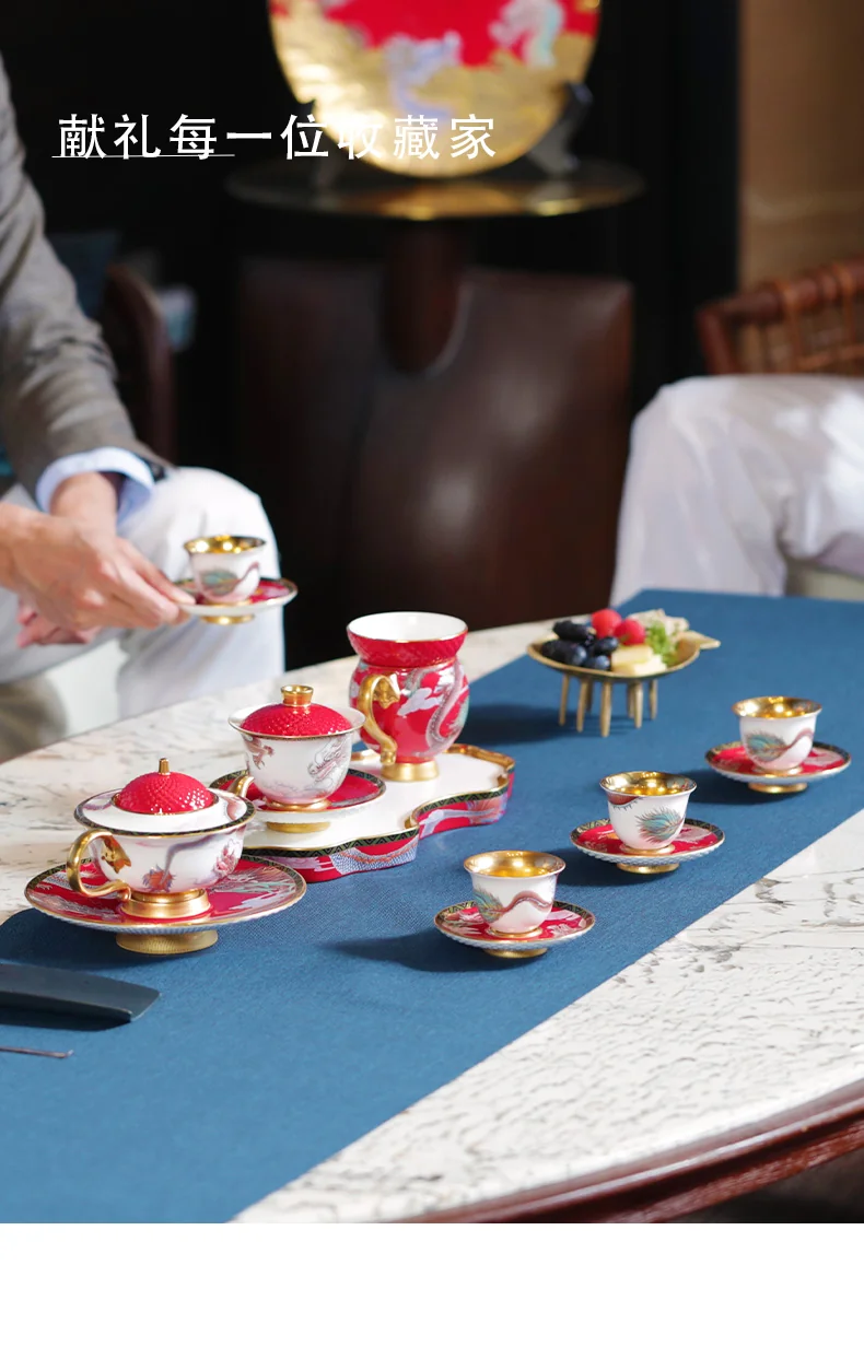 【 China Direct Mail, Time 10-15 Days 】 Auratic Yongfengyuan Dayun Longhui 23 Head Tea Set (6-person - Chinese Red) detail image 7