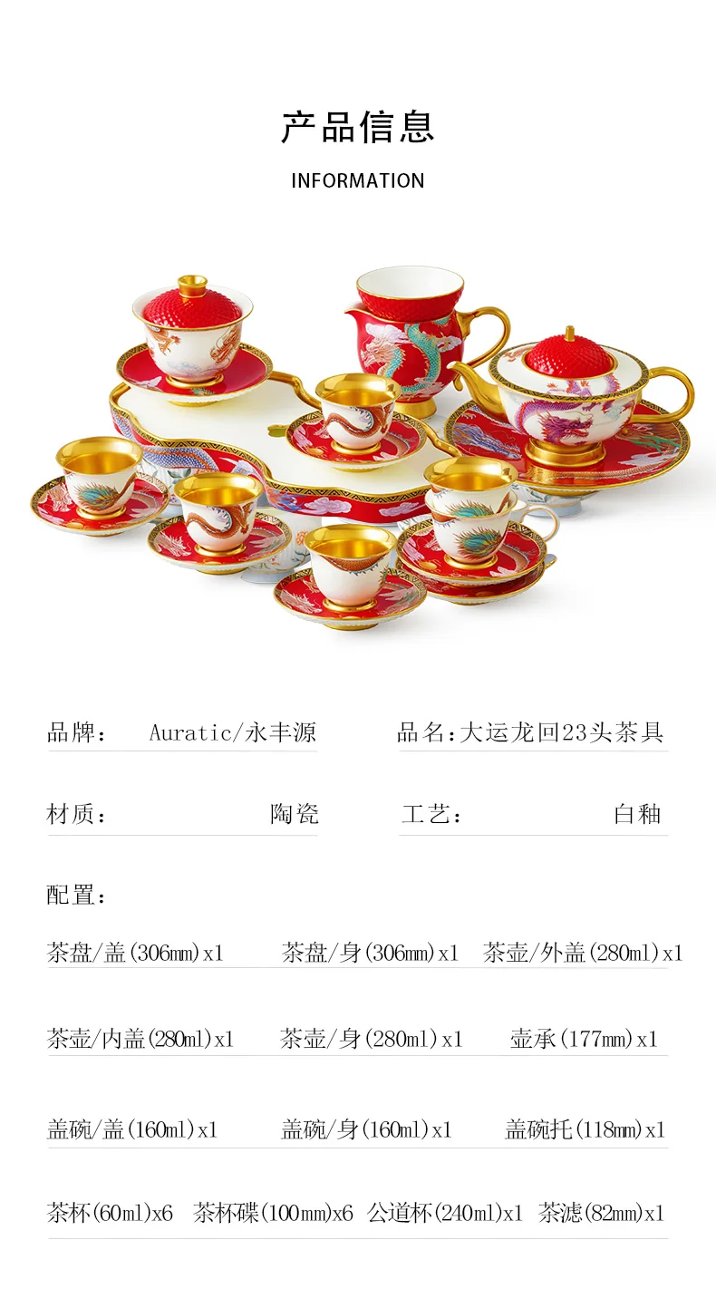 【 China Direct Mail, Time 10-15 Days 】 Auratic Yongfengyuan Dayun Longhui 23 Head Tea Set (6-person - Chinese Red) detail image 8