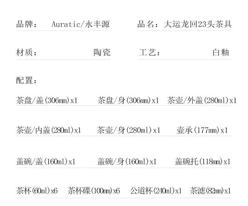 【China Direct Mail, Time 10-15 Days】 Auratic Dayun Longhui 23 Head Tea Set (6-person - Blue) detail image 12